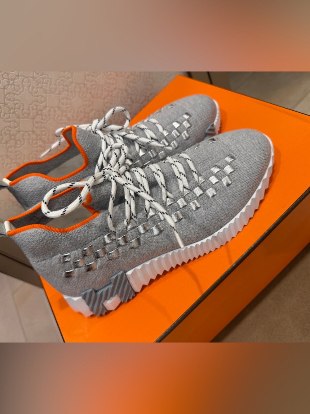 New HERMES FLEX SOCK GRAY SILVER SNEAKER SZ 37